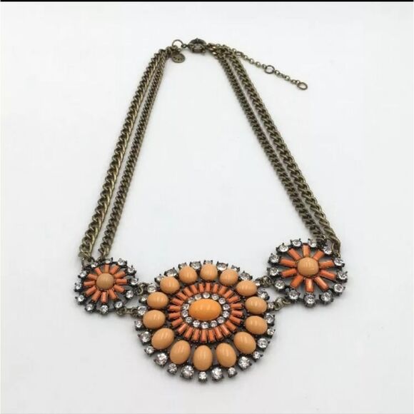 J.CREW ANTIQUE GOLD TONE CORAL RESIN CUT CRYSTAL 21"-24" NECKLACE - Picture 2 of 3